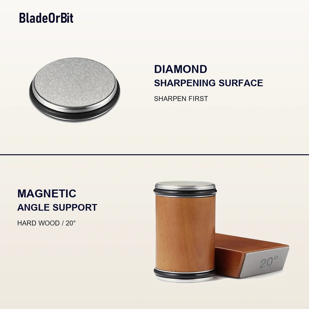 Diamond sharpening surface and 20° magnetic angle support
