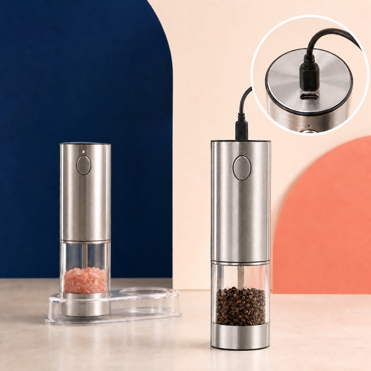 BladeOrbit™ Automatic Salt & Pepper Grinder – USB Rechargeable